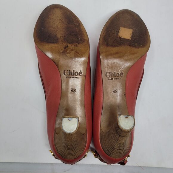 Chloe Italy Red High heel Pump EU Sz 38 US 7.5 UK 5 Style CH19165 Retail $690+ - Picture 7 of 8